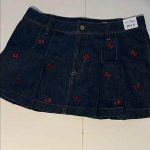 NWT Gap X Disney Dark Denim Mini Skirt with Red Bow Embroidery